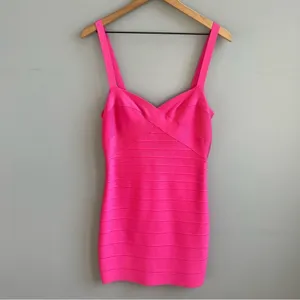 HERVE LEGER Paris Pink Bandage Mini Dress Sweetheart Neckline Hot Pink Bodycon M thumbnail 4