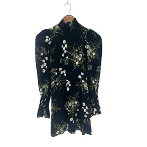 Reformation Archie Floral Print Mini Dress‎ in Black thumbnail 2