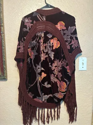 Bohemian Floral Velvet Fringe Kimono - Burgundy Oddi one size thumbnail 8