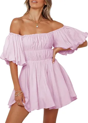 Off Shoulder Dress Purple Size M thumbnail 1
