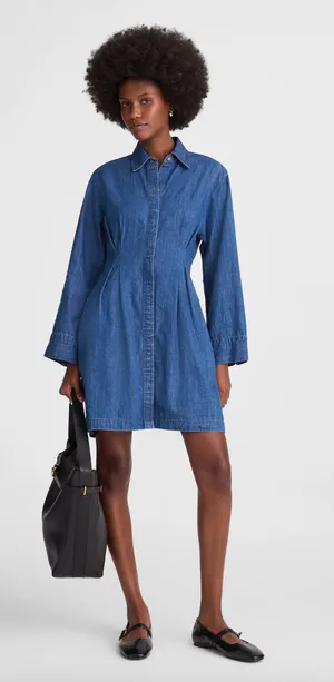 Madewell Denim Pleated Mini Shirtdress Bouvier Wash Blue Long Sleeve US 8 NWT thumbnail 1