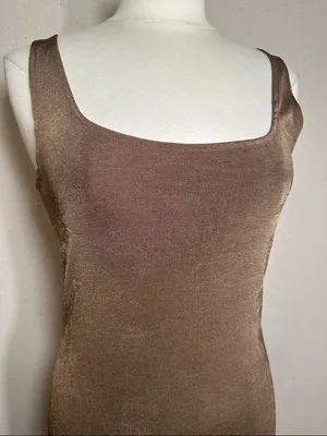 NA-KD Brown Shiny Sheen Square Neck Midi slip tank Dress women’s size Large NEW thumbnail 5