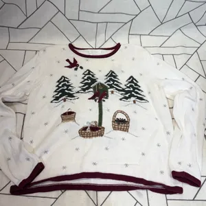 Christopher & Banks Sweater Small White Winter Cardinal‎ Hand Embroidered 2003 thumbnail 5