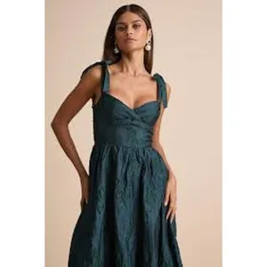 LULU'S Loveliest Muse Midi Dress Dark Teal Burnout Tie-Strap No Size L or XL thumbnail 2