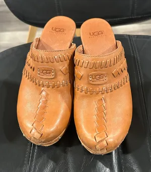 UGG Tan Woven Leather Clog Mules thumbnail 1