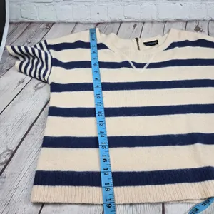 Topshop Womens Angora Blend Striped Short‎ Sleeve Sweater Cream Navy Blue US 4 thumbnail 9
