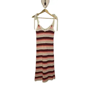 Zara limited Edition Multicolor Crochet‎ Midi Dress Shoulder Ties Sz Small CP thumbnail 2