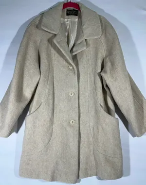 VTG MICHELLE FRANCIS 80’s WOOL BLEND LADIES COAT MADE‎ IN USA XL CREAM PREOWNED thumbnail 1