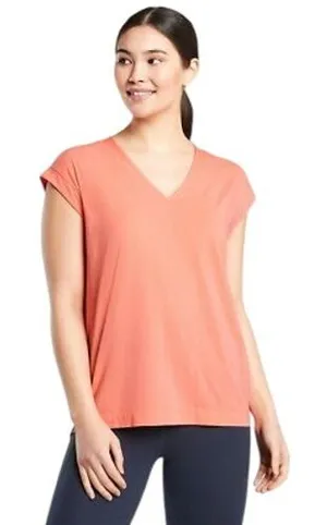 Athleta Avenue Tee Top Island Coral V-Neck Short Sleeve 657842 Womens Medium thumbnail 1
