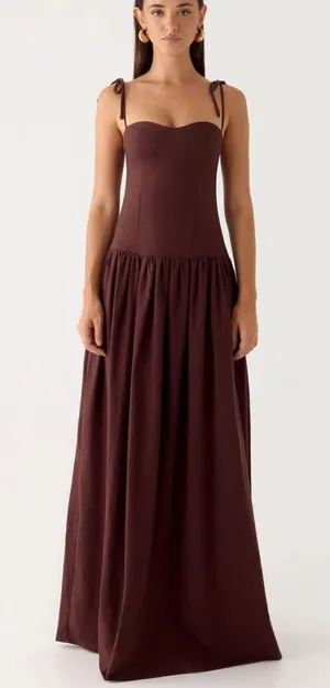 NWOT Peppermayo Giovanna Linen Maxi Dress - Chocolate Drizzle Size S thumbnail 1