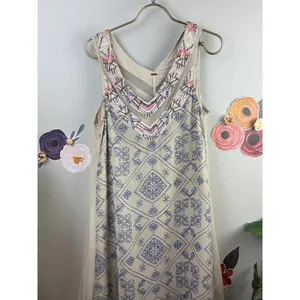Free People Cream & Pink Sleeveless Beaded Sleeveless Shift Dress - Size - Small thumbnail 2