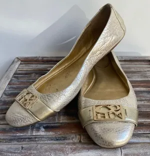 Coach Plaze ballet flats gold metallic crackle texture classic fall work office thumbnail 1