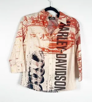 Harley Davidson Button Up Blouse Sz S‎ thumbnail 1
