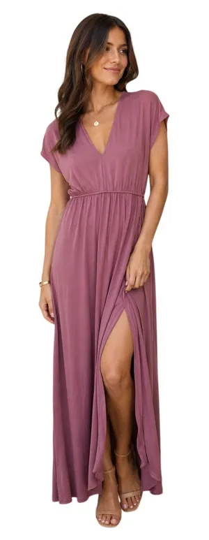 Lulus Rusty Rose V-Neck Jersey Knit Maxi Dress size Medium NWT thumbnail 1