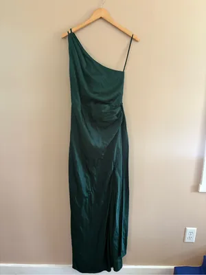 Lulus Signature Elegance Emerald Satin One-Shoulder Maxi Dress Size Large Formal thumbnail 5