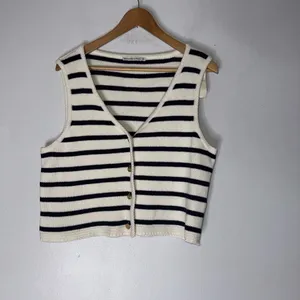NWT Abercrombie & Fitch‎ Sweater Vest Navy White Striped Knit Button Up XL thumbnail 2
