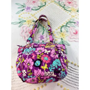 Vera Bradley Purple Floral Quilted Cotton‎ Shoulder Bag Butterfly Print Tote thumbnail 2