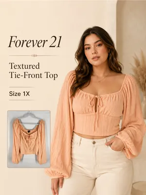 Forever 21 Peach Textured Tie-Front Crop Top Boho Peasant Cottagecore‎ thumbnail 2