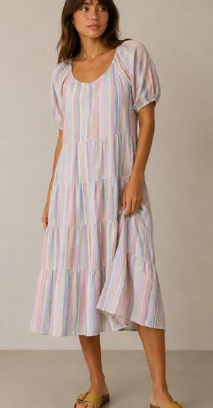 J.Crew Short Sleeve Pastel Striped Midi Dress Size XXS NWT thumbnail 1
