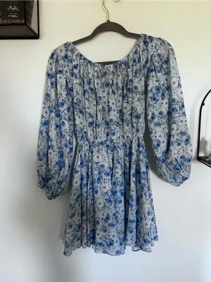 ASTR the Label Blue Floral Print Long Puff Sleeve Mini Dress Size XS thumbnail 2