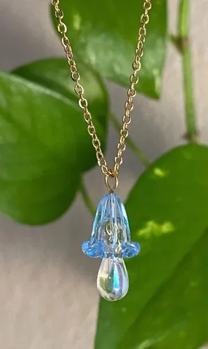 Handmade quality Czech glass bead & German acrylic flower bead cute fairy cottage style necklace💐🩵 thumbnail 1