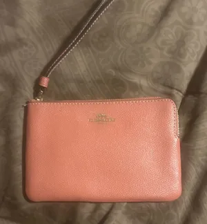 Coach  Pebbled Leather Wristlet with Gold Logo thumbnail 1