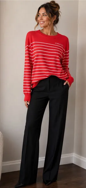 Red Striped Sweater with 'Amour' Embroidery Long Sleeve thumbnail 1