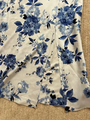Francesca's Blue Floral Satin Midi Skirt thumbnail 3
