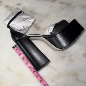 New Steve Madden Kassiani Black Leather Platform Block Heel Sandals Womens 10 thumbnail 10