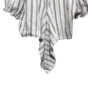 Abercrombie Women Cottagecore Coastal Tie Front Crop Top L White Striped Linen thumbnail 3
