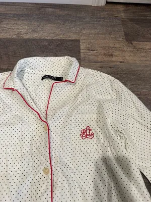 Lauren Ralph Lauren Polka Dot Button Up Pajama Long Sleeve Shirt thumbnail 4