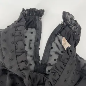 Altar'd State Mini Dress Swiss Dot Ruffle Mock Neck Long Sleeve Black Women XL‎ thumbnail 6