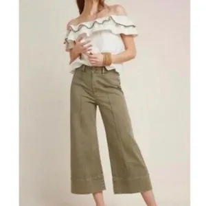 ✨ANTHROPOLOGIE Pintucked Olive Green Chino Wide Leg Cropped Sz 2 Pants✨ thumbnail 3