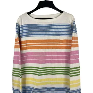 Lauren Ralph Lauren Cotton Striped Sweater L Pastel Rainbow Knit Top Read thumbnail 3