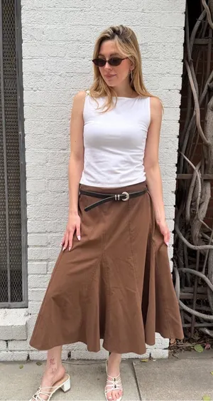 Free People Western Dressbarn brown pleated circle midi skirt with belt Size 12 #boho #y2k #cottagecore thumbnail 1