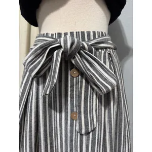 See You Monday Linen Blend Striped Midi Skirt‎ Size L Black White Nautical Cottagecore Modest thumbnail 10
