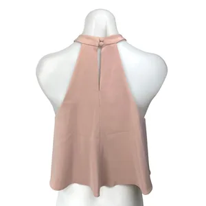 Watters & Watters Pink Halter Pleated Sleeveless Cropped Blouse Top Size 0 thumbnail 2