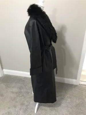 NWT Black Faux-Fur Collar Leather Trench Coat thumbnail 4