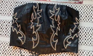 Lucky and Blessed Black Leather Western Boot Stitch Embroidered Corset (Size S,M and XL) thumbnail 2
