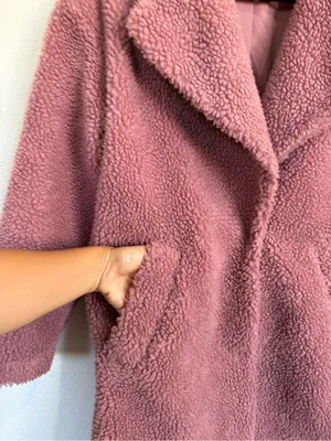 Abercrombie & Fitch Pink Teddy Sherpa Coat Xs Faux Fur Quiet Luxury Winter thumbnail 3