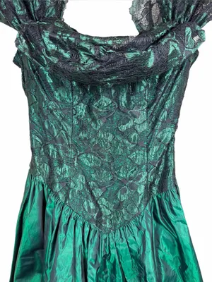 Lorelie Vintage Emerald Lace Tulle Bow Prom Dress Romantic Gothic Ethereal Sz 10 thumbnail 7