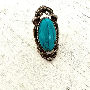 Turquoise tone silver tone adjustable ring thumbnail 9