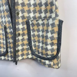 Vintage 60s 70s Patty Woodard Wool houndstooth Plaid Long mod Vest womens 10 S M thumbnail 3