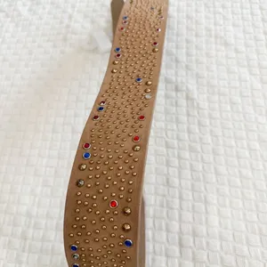Source Unknown NEW Wide Vegan Leather Belt with Colorful and Metallic Studs Tan Khaki thumbnail 3