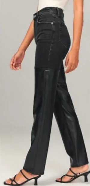 Abercrombie 90s Straight Jeans Size 27 Black Faux Leather High Rise Quiet Luxury thumbnail 1