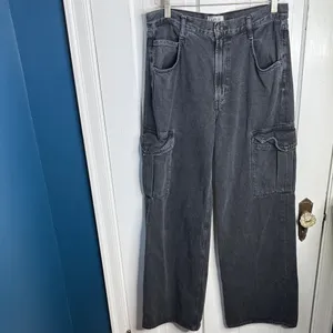Agolde Minka Cargo Denim Wide-leg Jeans in Black W1887 Sz 28 thumbnail 5