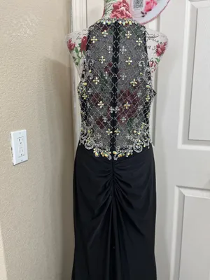 Black Beaded Prom Dress with Front Slit size XL thumbnail 4
