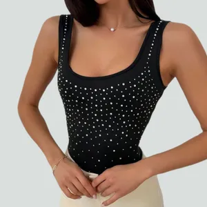 NWT Y2K Rhinestone Square Neck Sleeveless Bodysuit Sz XS‎ thumbnail 2
