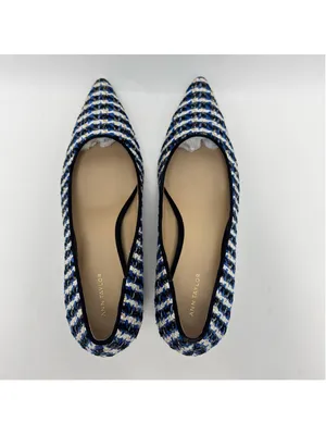 Ann Taylor Tweed Block Heel Pointed Toe Houndstooth Pumps Blue Black Size 8M thumbnail 7