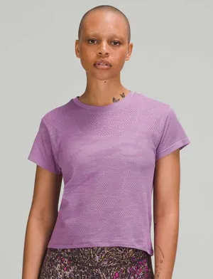 Lululemon Train to Be Short Sleeve Camo Dot Wisteria Purple Workout Top Size 10 thumbnail 1